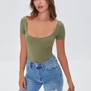 Waffle Knit Scoop-Neck Bodysuit